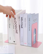 Honagu Bookends, Metal Book Ends, Bookends for Shelves, Book Holder Stopper for Heavy Books/CDs/DVDs (1 Pair/2 Pieces, Pink) - color: Pink