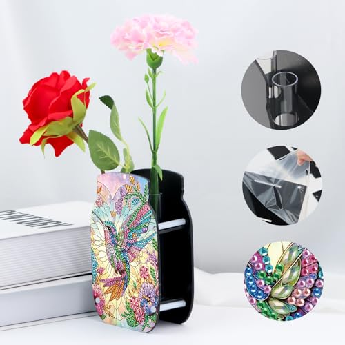 5D Diamond Art Painting Kit Vase, DIY Hummingbird Adult Shaped Diamond Acrylic Double-Sided Diamond Painting Multi Pattern Vase Handmade Crafts, Suitable for Home Living Room Desktop Decoration - color: Hummingbird