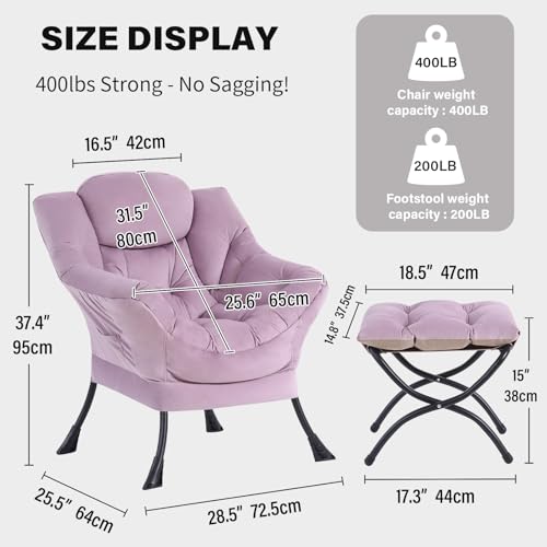 Tiita Lazy Chair with Ottoman, Purple Modern Large Accent Armchair, Comfy Leisure Sofa Reading Chair with Footrest for Bedroom, Living Room, Dorm Rooms, Garden, Velvet Light Purple - color: Light Purple