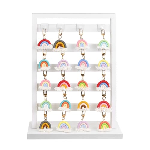 Ikee Design 5 Tiers Free Assemble Wooden Jewelry Display Rack with 20 Removable Metal Hooks,Earring Card Display Stand,Jewelry Organizer,Bracelet Organizer,Keychain Display Stand,Wash White - color: 7) Wash White w/White Hook
