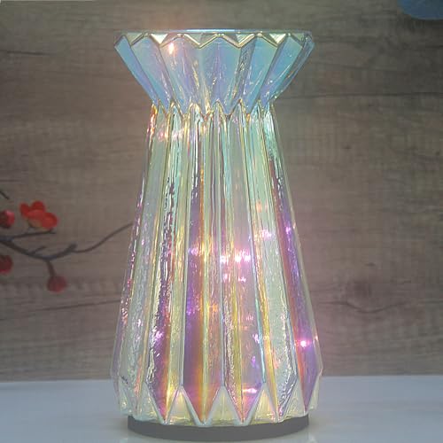 Home Decor, Mercury Glass Pillar Candle Pedestal Holders with Led Lights, Lighted up Candle Holder for Pillar Candle, Candlestick Holders with Timer for Wedding Home Dining Table Xmas (Colorful) - color: Colorful