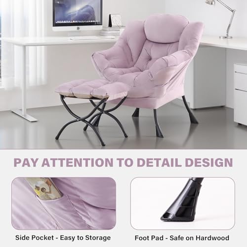 Tiita Lazy Chair with Ottoman, Purple Modern Large Accent Armchair, Comfy Leisure Sofa Reading Chair with Footrest for Bedroom, Living Room, Dorm Rooms, Garden, Velvet Light Purple - color: Light Purple