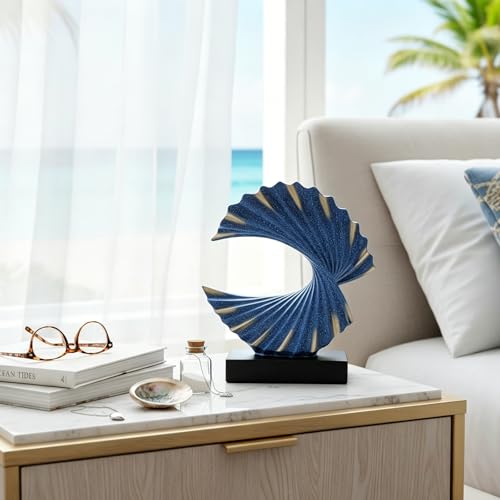 Blue Gold Wave Sculpture, Modern Ocean Wave Home Accents, Resin Art Statue for Shelf, Coffee Table, TV Stand Adornos Modernos - color: Blue