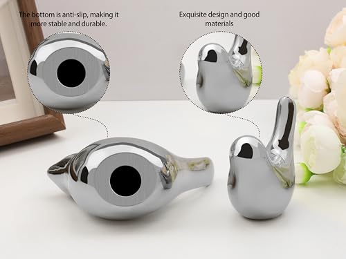 Small Birds Figurine Silver Home Desk Decor Modern Style Knick Knacks Bird Statues Decorative Ornaments for Living Room, Bookshelf, Bedroom, Office Desktop, Cabinets(Silver Birds 2Pcs) - color: Silver
