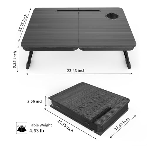 BUYIFY Foldable Laptop Bed Desk for Couch, Sofa - Large Lap Desk Tray Table with Cup Holder and Tablet Slot - Portable Notebook Stand for Eating, Writing, Studying and WFH (Black)- USA Original Patent - color: Black