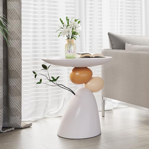 LOVEDIMA Pedestal Small Accent Table Modern End Table Resin Stand Drink Table for Small Space Living Room, Bedroom,White & Gray
