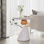 LOVEDIMA Pedestal Small Accent Table Modern End Table Resin Stand Drink Table for Small Space Living Room, Bedroom,White & Gray