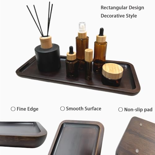 Wood Vanity Tray, Bathroom Counter Solid Walnut Organizer, Toilet Tank Top Wooden Serving Plate for Dinner Tea Coffee (Natural Walnut Color, 14 x 5.9 inch) - color: Natural Walnut Color, size: 14" x 5.9" x 0.8"