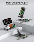 UEQ Foldable 3 in 1 Wireless Charging Station for Apple Compatible with Magsafe Charger Stand,Magnetic Wireless Charger Station for iPhone 17 Air16 15 14 13 12 Series,Airpods Pro,Apple Watch(Black) - color: Black