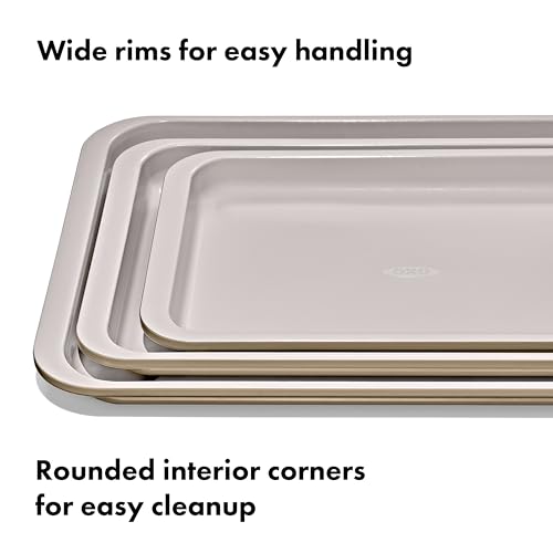 OXO Good Grips Non-Stick Pro Ceramic Coated Metal Bakeware 3-Piece Sheet Pan Set – Biscuit - color: Biscuit, size: 3-Piece Set