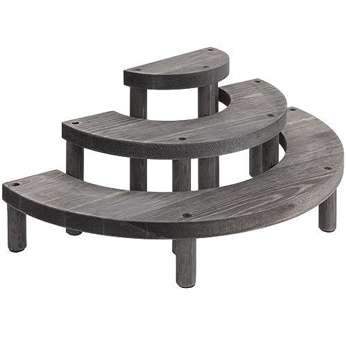 MyGift 3 Tier Cupcake Stand, Vintage Gray Weathered Solid Wood Semicircle Dessert Appetizer Stands, Tiered Platform Display Risers for Spice Jars Cosmetics, 3-Piece Set - color: Vintage Gray