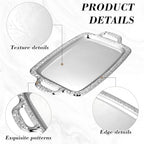 STOBAZA Silver Serving Tray, Metal Coffee Table Ottoman Tray with Handles, Rectangle Butler Plate for Breakfast in Bed, Table Decor - 15.3X9X0.67inch