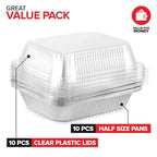9x13 Disposable Baking Pan with Lid (10 Pack) Heavy Duty Aluminum Cake Pans with Lids, Clear Plastic Cover, Food Container for Lasagna, Casserole, Brownie, Rectangular Sheet Tray, Stock Your Home - size: 10 Pack W/Dome Lids