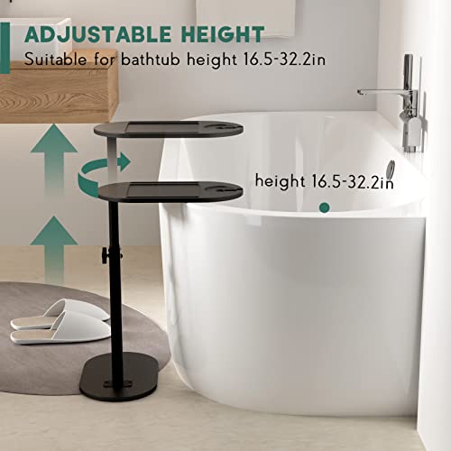 Yumkfoi Bamboo Bathtub Tray Table with Adjustable Height, Freestanding Bathtub Caddy for Tub Against Wall, Tub Organizer Suitable for Luxury Spa and House Warming - Patent Protected (Black) - color: Black