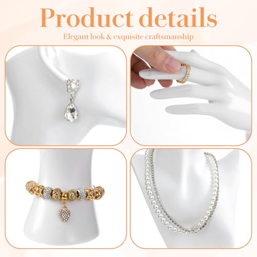 3 Pcs White Jewelry Display Mannequin Set Including Boutique Bust Holder and Hand Models Bracelet Ring Earring Showcase Display Holdor Stand for Boutique and Photography