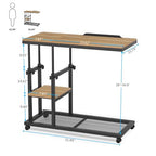 Tribesigns Height Adjustable C Table with Wheels, Mobile Couch Snack Side Table with Tiltable Drawing Board, Sofa Bedside Laptop Stand C Shaped TV Tray with Storage Shelves (Black+Oak) - color: Black+oak