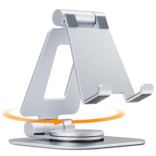 Nulaxy Rotatable Cell Phone Stand, Fully Adjustable Foldable Desktop Phone Holder Cradle Dock, Thick Case Friendly, Compatible with All Phones, Nintendo Switch, Silver - color: C-Silver