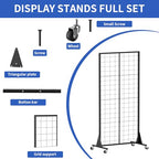 2'x5.5' Ft Gridwall Panel Display Stands Heavy Duty Floor Standing Retail Display Rack with Triangle Base for Retail Art Show With 10 Hooks - size: 1