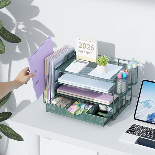 gianotter 4-Tier Desk Organizer with Drawers, File Holders, Letter Trays and Pen Holders - Workspace Accessories for Office Supplies (Green) - color: Green