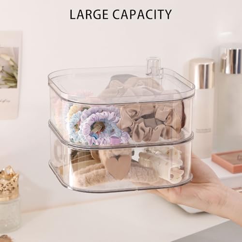 FABROK 2-Layer Girls Hair Accessories Organizer, Large Rotating Vanity Storage Container for Headbands, Scrunchies, Clips, Plastic Women Hair Ties Holder, Makeup Brush Box - size: 2-Layer