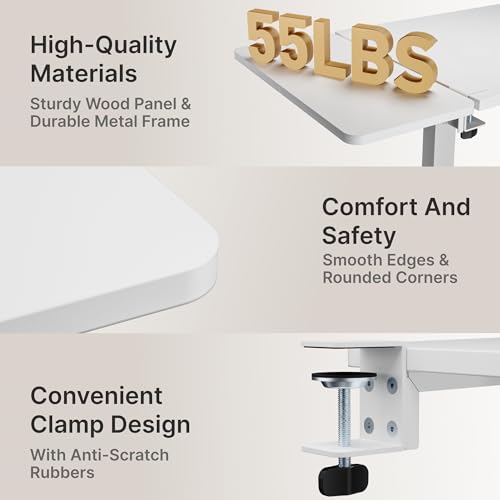 PEGZONE Desk Extender Tray, 24" x 12" Clamp On Desk Shelf, Desk Extension with Storage Drawer, Table Desk Arm Rest, Clamp On Keyboard Tray for Office and Home, Workstation Organizer, Medium, White - size: 24 x 12 inch, style: White with Drawer