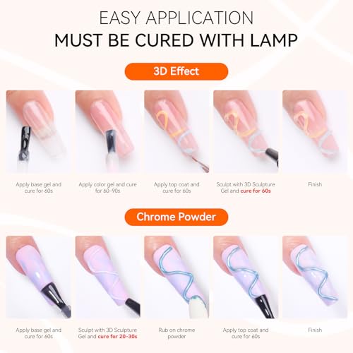 Makartt 3D Nail Sculpting Gel: Clear No Wipe Formula for Embossed Nail Art, Chrome Powder & Rhinestones, Thick UV LED Cured Glue for DIY and Salon, 15ml - color: A01-Clear