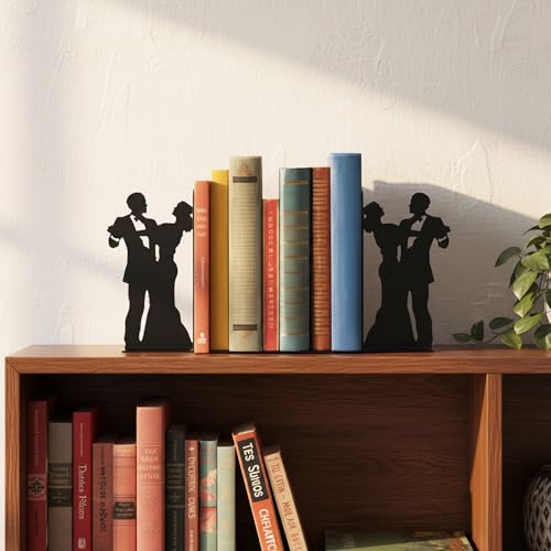 Modern Social Dance Metal Bookends for Shelves Decorative, Black Book Ends Nonskid Reading Stand Holder Home Decor Aesthetic for Office, Set of 2 - color: Dance