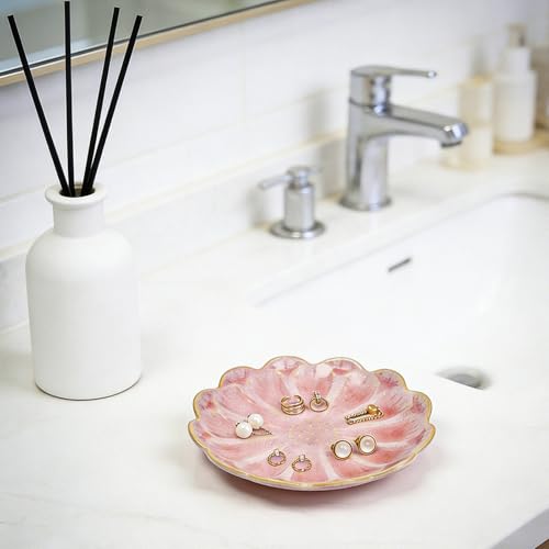 SEEDUSTRY Ceramic Jewelry Tray, Petal Ring Dish, Small Ceramic Jewelry Trinket Holder, Desktop Decoration, Dainty‌ Plate for Rings, Earrings, Necklace, Gifts for Mother Girlfriend Daughter Sister - color: Sunflower Pink