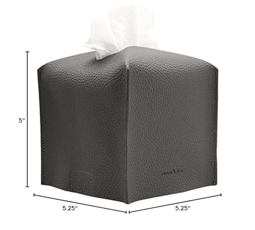 Tissue Box Cover Holder, Square with Bottom Belt by Carrot's Den - PU Leather Decorative Organizer for Tabletop, Bathroom, Car, Office | Charcoal - color: Charcoal