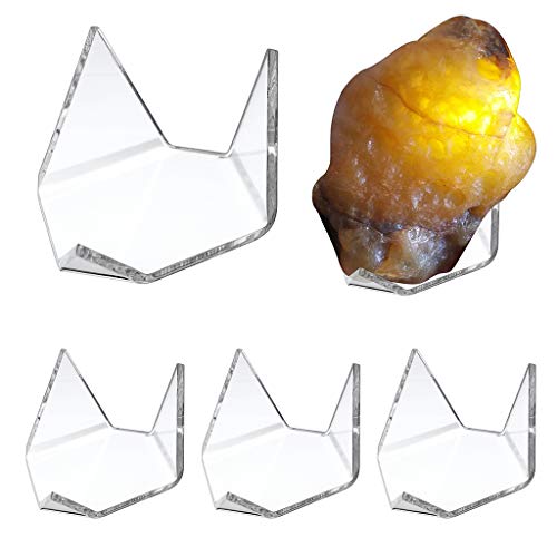 Hipiwe 5 Packs Acrylic Triangle Display Holder - Display Easel Stands for Geodes Rock Mineral Agate Fossil Coral, Clear Plastic Display Stands for Small Collectibles, Big - size: Large