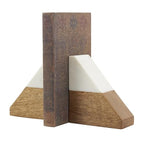 Deco 79 Mango Wood Geometric Decorative Bookends Triangle 3 lbs Non Skid Bookends with White Marble Tops, Set of 2 Office Bookends4 W, 5" H, Brown - size: 4"W, 5"H