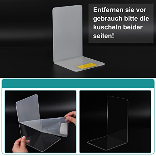 Adwikoso Clear Acrylic Book Ends, 6 Pcs Bookends for Shelves, Non-Slip Book Holder Stand, Decorative Book Stoppers for Heavy Duty Books Office Desktop Organizer