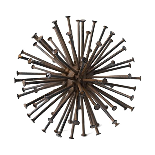 Metal Starburst Sculpture, Spike Tabletop Decorative Sphere, Small Abstract Geometric Urchin Decor Ball, Rusty Iron Table Top Decoration Orb for Home Living Room Bedroom Office Shelf - color: Rusty Iron-4.5 in