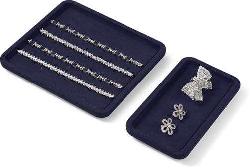 Microfiber Jewelry Trays Stackable Ring Earring Bracelet Necklace Bangle Watch Display Tray Drawer Organizer 7.08 * 3.93 * 0.59inch (Blue - color: Blue, size: 18*10cm Tray