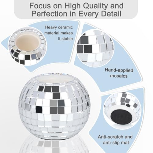 Vixdonos Round Mosaic Candlestick Holders Set of 3 Ceramic Candle Holder Bulk for Taper Candles,Silver - color: Mosaic-silver