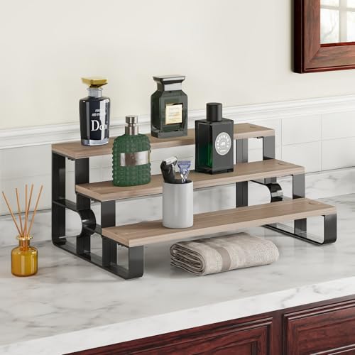 3 Tier Cologne Organizer for Men,Perfume Stand for Dresser,Makeup Organizer for Vanity,Display Riser Stand,Wooden Bathroom Countertop Stand for Bedroom,Dressing(Walnut,Width=11.2") - color: Walnut, size: 3 Tiers-width=11.2"
