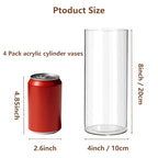 4 Pack Acrylic Cylinder Vases for Centerpieces, 8 inch Tall Clear Flower Vase, Unbreakable Vases,Hurricane Candle Holders Floating Candle Vase for Wedding Dinner Table Party Living Room Decor - size: 4 Pack(4" W x 8" H)