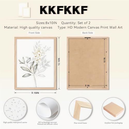 Framed Nature Botanical Wall Art Set of 2, White Floral with Green Eucalyptus Leaves Canvas Prints, Modern Minimalist Flower Painting Picture For Kitchen, Bedroom, Dining Room,Bathroom Decor, 8x10IN - color: White Floral Framed, size: 10"L x 8"W