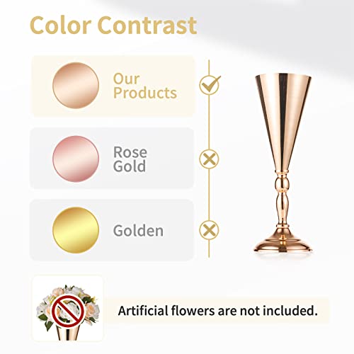 2 Pcs Set Metal Wedding Flower Trumpet Vase Stand, 14 inch Table Decorative Centerpiece Artificial Flower Arrangements for Anniversary Ceremony Party Birthday Event Aisle Home Decoration (Gold) - color: Gold, size: 14 inch x 2 Pcs
