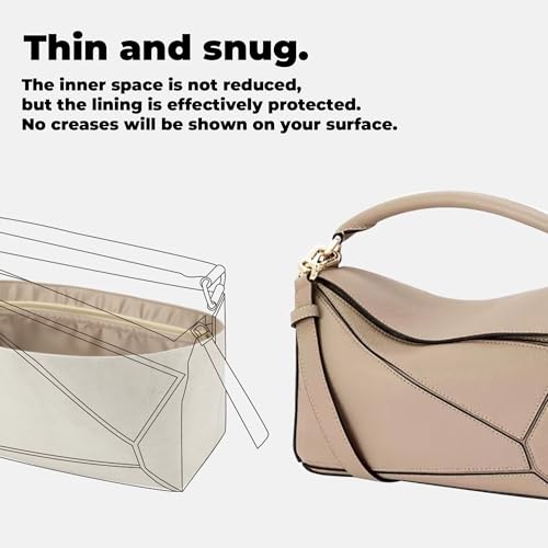 DGAZ Lightweight Purse Organizer Insert for Loewe Puzzle Bag,silk and DupontPaper handbag inner for Luxury Bags - color: Gris Tourterelle, size: Large