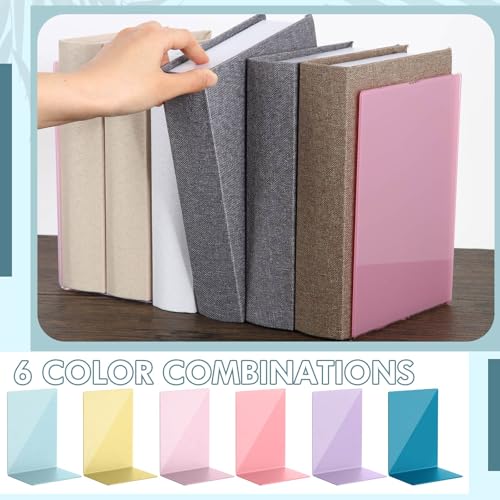 6 Pack Acrylic Bookends, Thickened Colorful Book Ends for Shelves, Assorted Colors, Stable Non-Slip Book Stoppers for Home Office Classroom Organization(Candy Colors) - color: Candy Colors