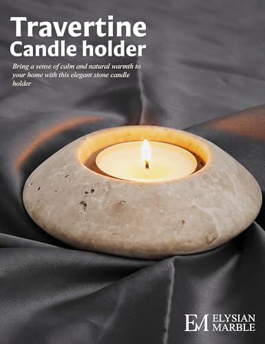 Tealight Candle Holders Set of 2 – Handcrafted Natural Marble Tea Light & Votive Holders, Decorative Stone Candle Holder Pair for Home Décor, Dining Table, Coffee Table & Wedding Decor - color: Travertine, size: 3.5" Inches