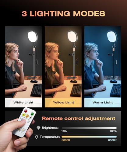 PQRQP Ring Light with Stand, Adjustable Desktop Light with Phone Holder, CRI 97+, Video Conference Light for Zoom Meetings, Webcam, Recording, Live Stream