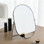 Vanity Desk Table Mirror, Adjustable Rotation Oval Tabletop Standing Makeup Mirror with Metal Framed for Living Room, Bedroom, Bathroom, Dark Grey
