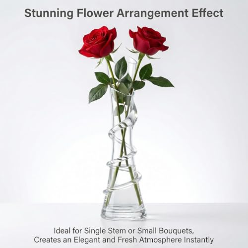 9.7 Inch Spiral Glass Vase with Angled Neck Handblown Minimalist Bud Vase for Modern Home Table Decor
