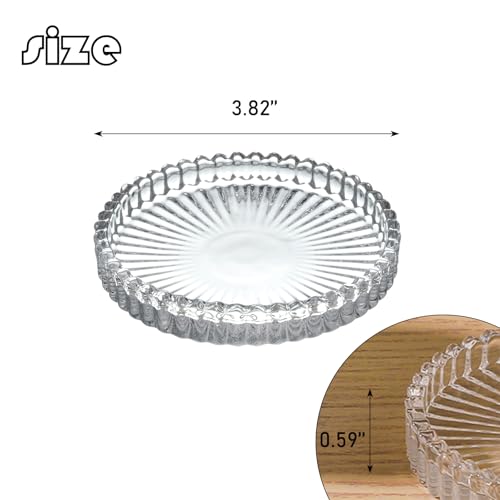 2 Pack Glass Pillar Candle Holders 4 Inch Ribbed Edge Design Decorative Candle Plate with Serrated Edges Crystal Clear Display Stand for Wedding Home Decor Table Centerpieces - color: Clear