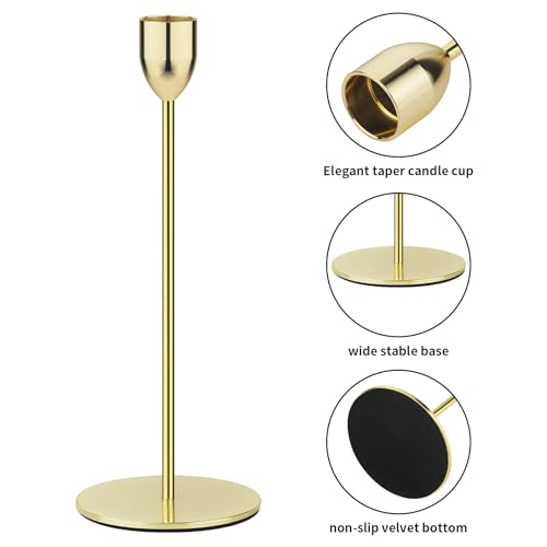 Ohtomber Metal Gold Candle Holder - 3PCS Candlestick Holders, Candlesticks Centerpiece Wedding Table Decor, Fit Pillar 3/4" Thick Tapered & Led Candles - color: Gold
