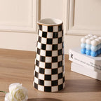 Porlien Checker Porcelain Flower Vase Home Decor Set of 2 with 5.5' High and 8' High Small Indoor Flower Bottles