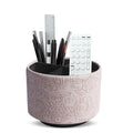 lizimandu Round Leather Art Supply Organizer,Remote Control Holder,360 Degree Spinning,Multi-Functional Pencil Holder,4 Compartments Desktop Stationary Organizer(1-Carved White) - color: 1-Carved White