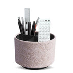 lizimandu Round Leather Art Supply Organizer,Remote Control Holder,360 Degree Spinning,Multi-Functional Pencil Holder,4 Compartments Desktop Stationary Organizer(1-Carved White) - color: 1-Carved White